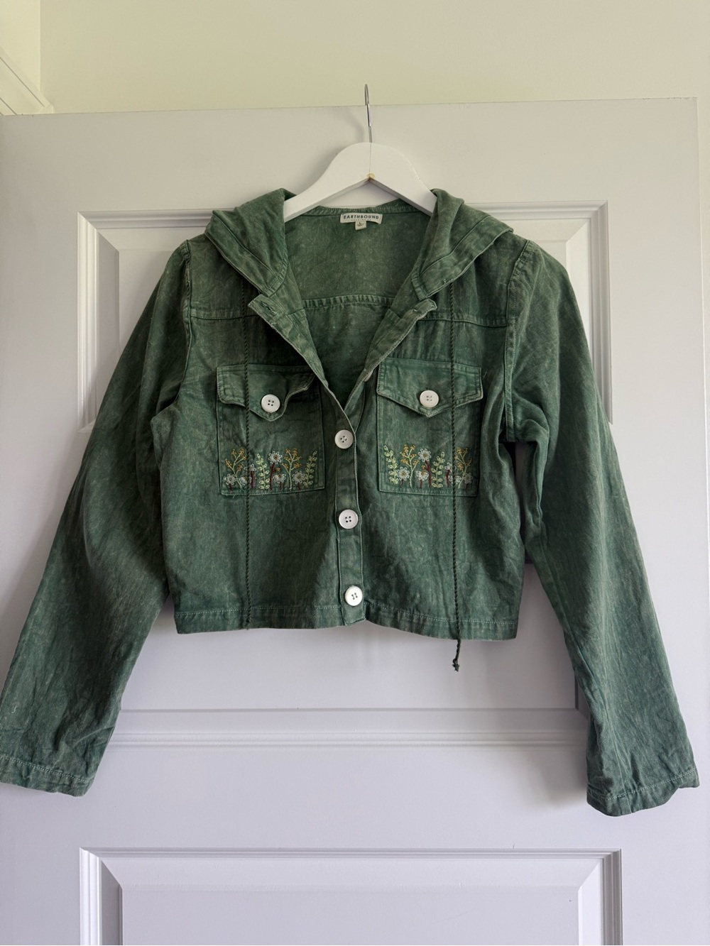 Earthbound Trading Co. Floral Embroidered Cropped Hooded Jacket